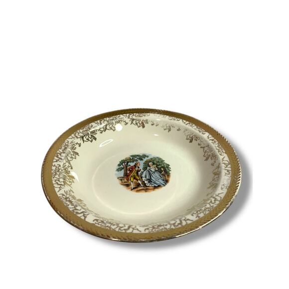 Vintage Taylor Smith Taylor TS&T Victorian Couple Rim Soup Bowl 7.75" 22K trim - Picture 1 of 10